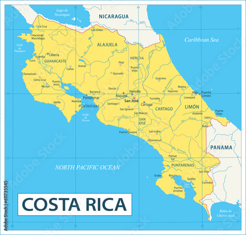 Costa Rica map - highly detailed vector illustration