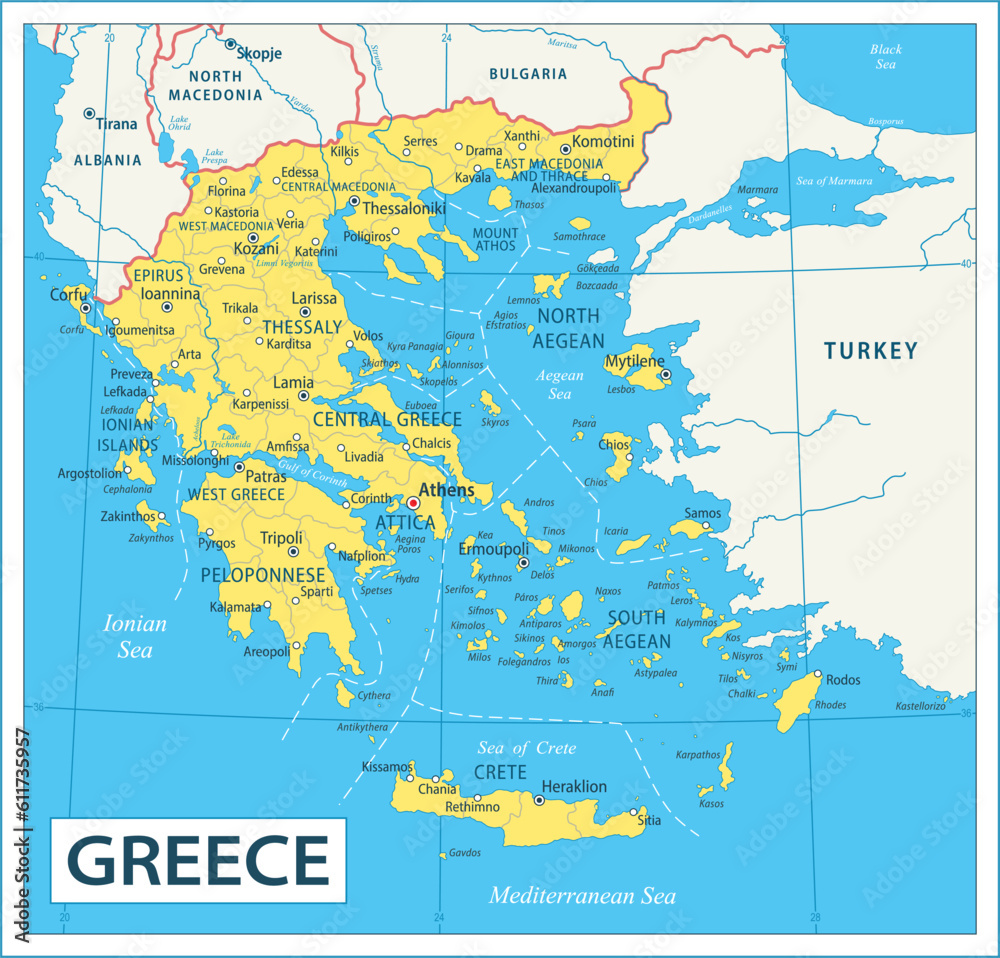 Fototapeta premium Greece map - highly detailed vector illustration