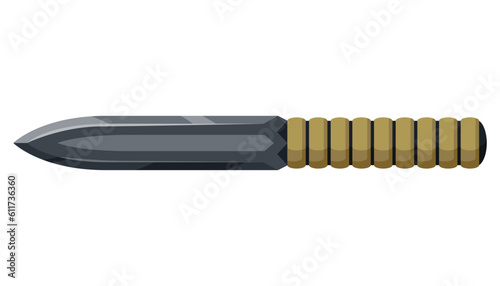 Military hunting knife. Combat weapon blade, vector model type. Trapper sword or hunter knife blade. Protection concept. Warrior blade or jackknife on white background