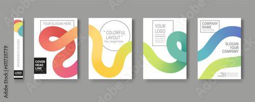 Liquid banners. Abstract brochure collection. Circle graphic design pattern, modern bright cover or poster for corporate business decor. Colorful gradient backdrop. Vector 3d background set photo