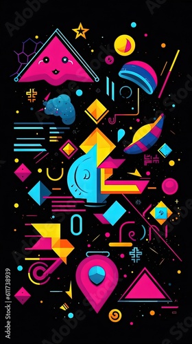 Un fond d'écran mobile cool et moderne avec des formes et des lignes abstraites dans une palette noire et colorée