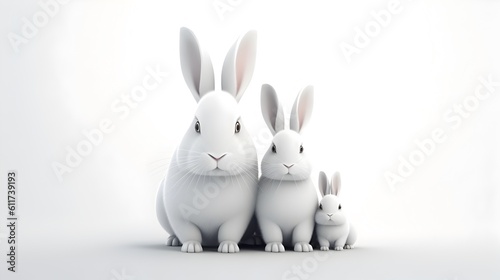 3D white rabbit on white background