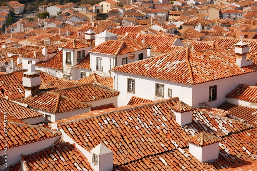 Spanish Tile Roofs in a Charming Village in Spain: Architecture and Travel Inspiration: Generative AI Spanish Tile Roofs in a Charming Village in Spain: Architecture and Travel Inspiration: Generative AI
