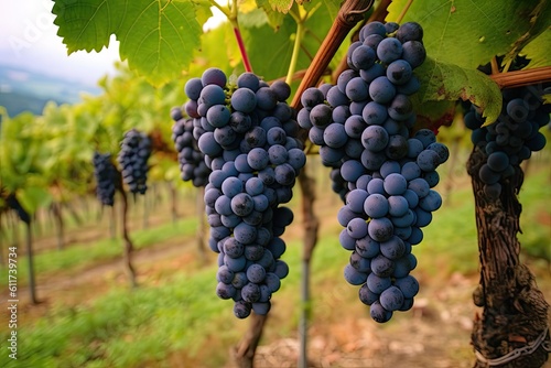 Maturing Tempranillo Grapes on Vines in Basque Country Vineyard: Generative AI