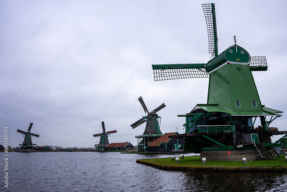 Windmills and flags in the Netherlands