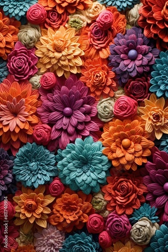 Jardin de fleurs au crochet. Fil soyeux tressé.