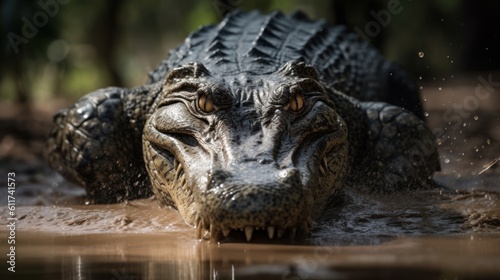 Crocodile, Crocodile Full body close up. crocodile in the wild river. Made With Generative AI.