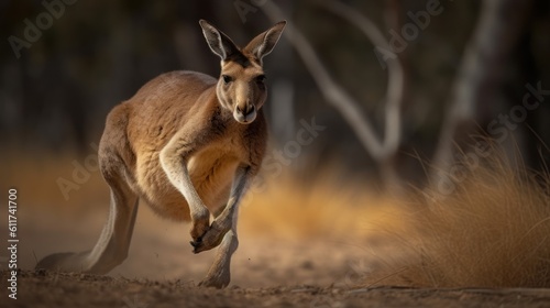 Kangaroo. Wild Kangaroo. A Kangaroo in a Field. Made With Generative AI.