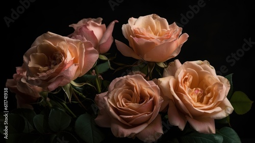 Bouquet of Roses Isolated on Black Background .Ai Generated Art.