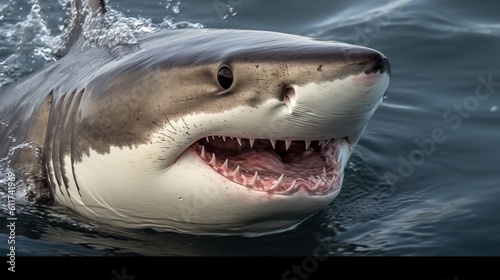 Shark. A Proud Shark with a Majestic view in the Underwater Blue Depths close-up. Underwater Life. Ai Generated Art.