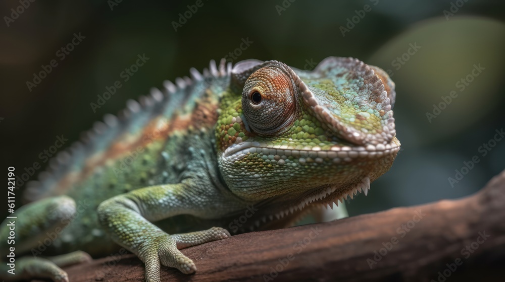 Beautiful Chameleon, Chameleon, Chameleon Isolated on Dark Background, Colorful Chameleon, Ai Generated Art.