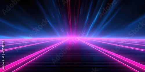 pink blue neon lines, geometric shapes, virtual space, ultraviolet light, 80's style, retro disco, fashion laser show, abstract background, generative ai