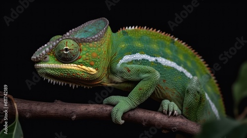 Beautiful Chameleon, Chameleon, Chameleon Isolated on Dark Background, Colorful Chameleon, Ai Generated Art. © John Martin