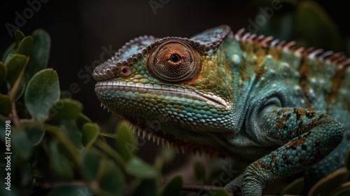 Beautiful Chameleon, Chameleon, Chameleon Isolated on Dark Background, Colorful Chameleon, Ai Generated Art. © John Martin