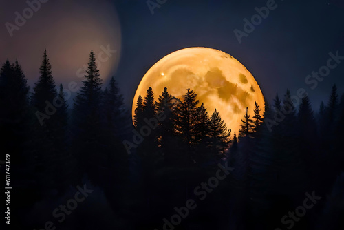  the moon as it peeks through the branches of a tree © Beste stock