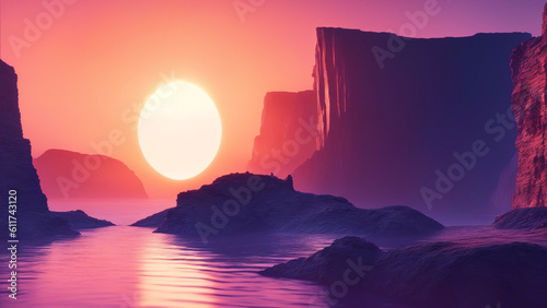 sunset in the mountains Generative AI