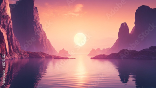 sunset over the lake Generative AI