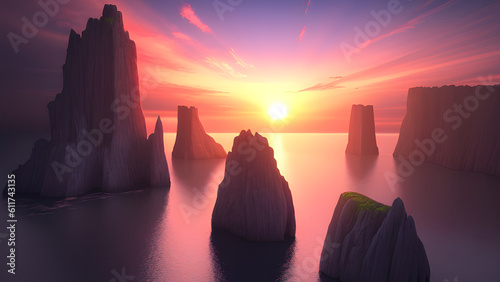 sunset over the city Generative AI