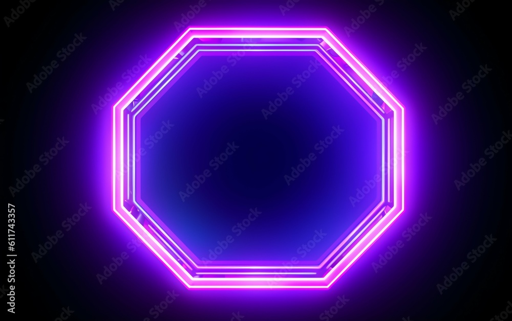 Neon Light background with hexagonal frame 3D illustration geometric wallpaper. generative ai Neon Light background with hexagonal frame 3D illustration geometric wallpaper. generative ai