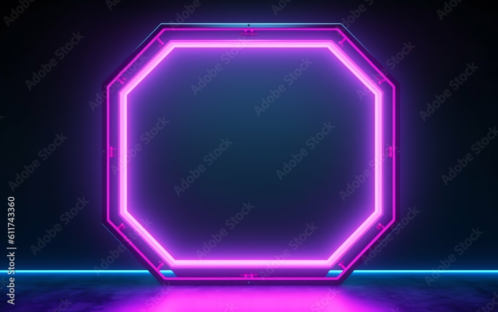 Neon Light background with hexagonal frame 3D illustration geometric wallpaper. generative ai Neon Light background with hexagonal frame 3D illustration geometric wallpaper. generative ai