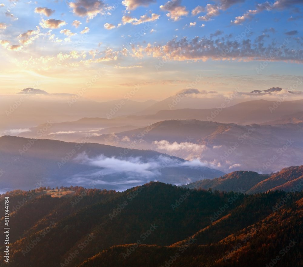 Morning misty autumn mountain landscape (Carpathian, Ukraine)