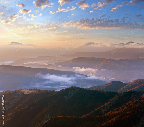 Morning misty autumn mountain landscape (Carpathian, Ukraine) © wildman