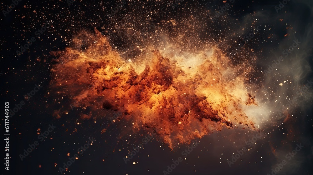 Fiery Embers: Stunning Spark and Particle Overlays on Black. High-quality Fire Texture for Dynamic Visual Effects (16:9 AR): Generative AI