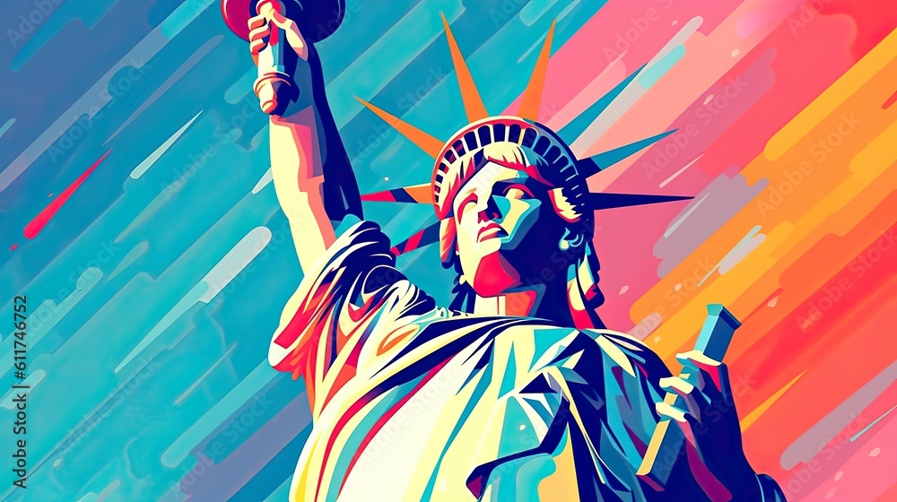 Fototapeta premium Scene silhouette of famous place Beautiful landmark the Statue of Liberty in new york USA vector.Generated with AI.