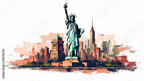 Scene silhouette of famous place Beautiful landmark the Statue of Liberty in new york USA vector.Generated with AI.