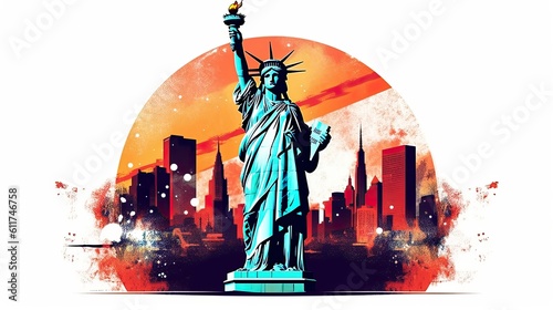Scene silhouette of famous place   Beautiful landmark the Statue of Liberty in new york USA vector.Generated with AI.