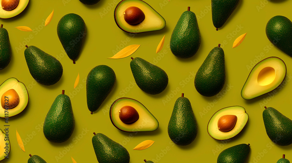 avocado with leaves cut in half with a stone in the background created with Generative Ai technology avocado with leaves cut in half with a stone in the background created with Generative Ai technology