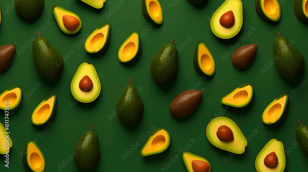avocado with leaves cut in half with a stone in the background created with Generative Ai technology avocado with leaves cut in half with a stone in the background created with Generative Ai technology