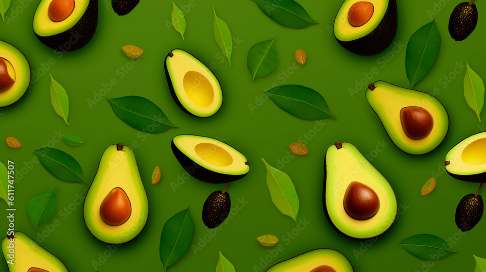 avocado with leaves cut in half with a stone in the background created with Generative Ai technology avocado with leaves cut in half with a stone in the background created with Generative Ai technology