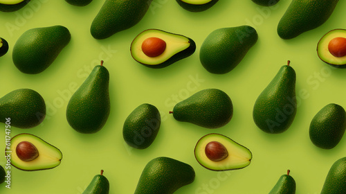 avocado with leaves cut in half with a stone in the background created with Generative Ai technology