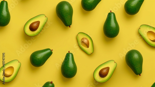 avocado with leaves cut in half with a stone in the background created with Generative Ai technology