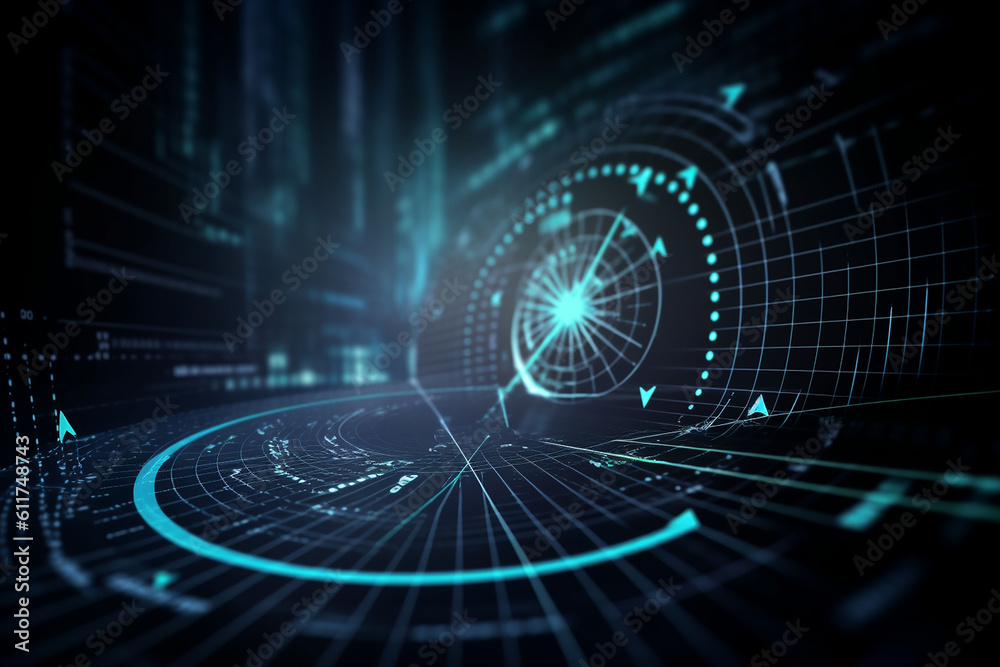 Fototapeta premium Digital technology background image with high tech graphs and symbols. 3d rendering. Generative ai