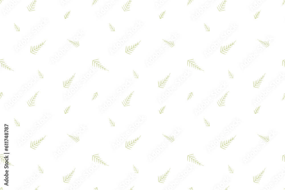 Simple pattern with green leaves for print and fabric. Digital watercolor illustration
