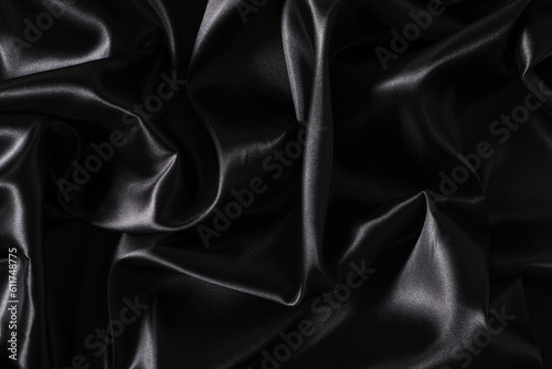 Silk fabric, abstract wavy black satin fabric background.