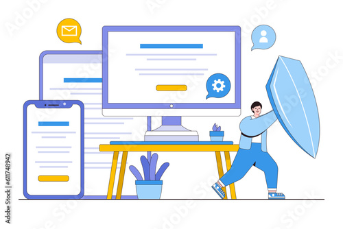 Digital Ethics and Responsible Technology Us Concept with Person Holding a Shield and Respecting Online Privacy