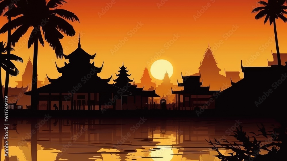 silhouette scenes of famous places in Thailand.Generated with AI. silhouette scenes of famous places in Thailand.Generated with AI.