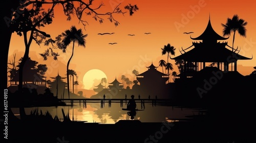 silhouette scenes of famous places in Thailand.Generated with AI.