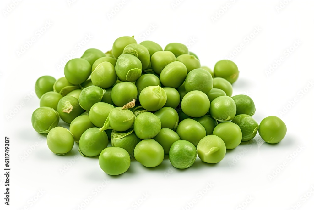 Fresh Green Peas. Isolated Green Peas on White Background - High Quality Fresh Vegetable Food Image: Generative AI Fresh Green Peas. Isolated Green Peas on White Background - High Quality Fresh Vegetable Food Image: Generative AI