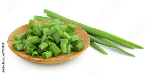 Wallpaper Mural Green onion in wooden bowl isolated on the white background with full depth of field Torontodigital.ca