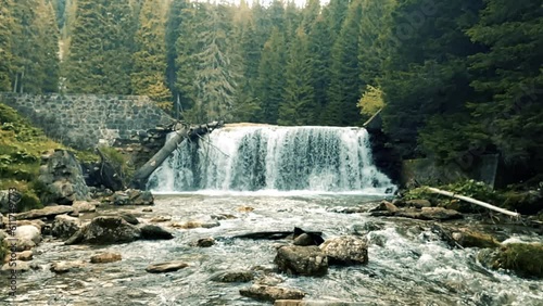 Waterfall in the forest in slow motion