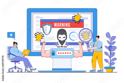 Cybersecurity and Threat Protection Concept with Person Scanning for Malware and Strengthening Passwords
