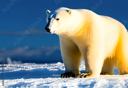 Polar bear on snowdrift melting ice floe in arctic sea. Saving the Earth before ecological catastrophy. climate change concept. AI Generative, illustration