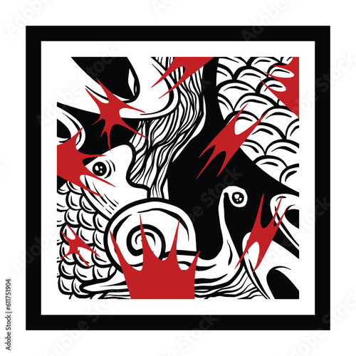 Fish illustration art for T-shirt and print wall decorative