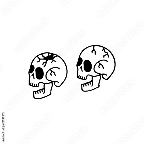vector illustration of two cracked skulls