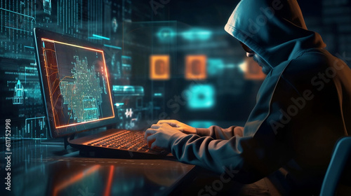 Hacker on a PC in Cyberspace hacking - Generative AI