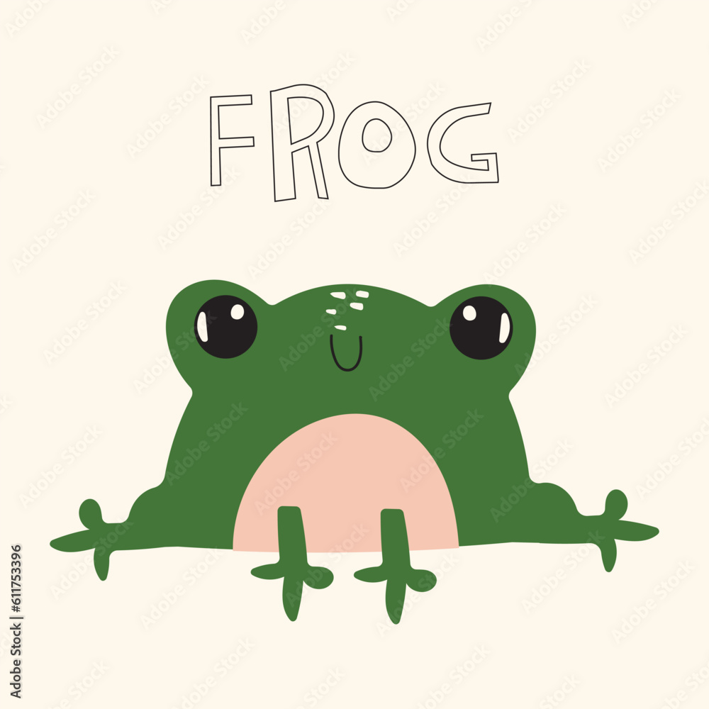 Obraz premium Cute Frog Isolated. A smiling frog. Vector Illustration